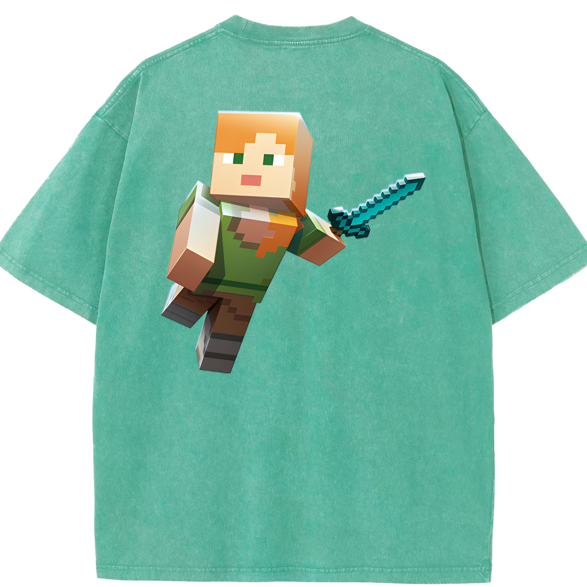 （画像用） マインクラフト ブロックの世界 Minecraft MC Block world 綿100% ヴィンテージ風 半袖Tシャツ（背面プリント）